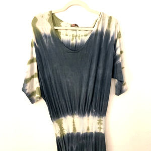Maxi dress Blue Green White Tie Dye hand made